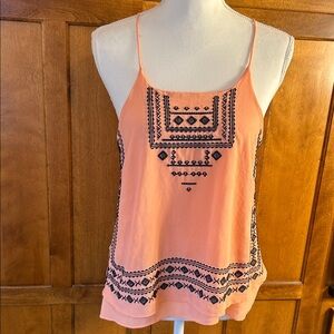 Blu Pepper Orange with Navy Embroidered Geometric Print Camisole Top Sz L